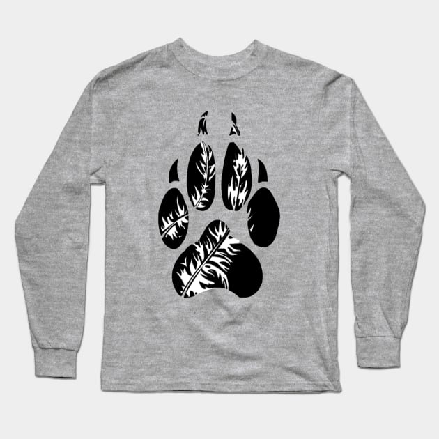 Feather Wolf Paw Print Long Sleeve T-Shirt by AjDreamCraft